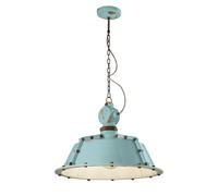 Lampadario Industrial Ferro E Ceramica Vintage Azzurro 1 Luce E27 52Cm