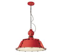 Lampadario Industrial Ferro E Ceramica Vintage Rosso 1 Luce E27 52Cm