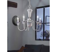 Lampadario Classico Sanremo Metallo E Ceramica Bianco Sfumato Argento 5 Luci E14