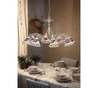 Lampadario Classico Napoli Metallo E Ceramica Bianco Sfumato Oro 8 Luce E14