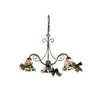 FerroLuce Lampadario rustico in metallo con tre diffusori in ceramica decorati a [EEK: A]