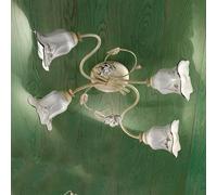 Plafoniera Classica Pisa Metallo E Ceramica Bianco Sfumato Oro 4 Luci E14