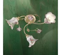 FerroLuce Plafoniera da soffitto rustica con tre diffusori in ceramica decorati [EEK: A]