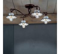 FerroLuce Plafoniera dallo stile rustico con 4 diffusori in ceramica decorata a