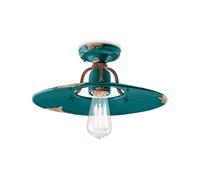 Plafoniera Vintage Country Ferro E Ceramica Verde 1 Luce E27