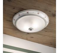Ferroluce Plafoniera Capua C113 – Ceramica e Ottone Satinato, Decorata, 2 Luci E27, Ø44 cm