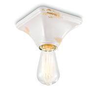 Plafoniera Vintage Quadrata Piccola Ceramica Bianca 1 Luce E27