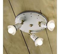 FerroLuce Plafoniera rustica in ceramica decorata a mano con 3 paralumi in vetro [EEK: A]