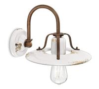 Applique Vintage Country Ferro E Ceramica Bianco 1 Luce E27 25Cm