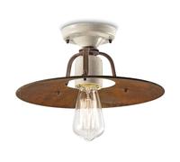 Plafoniera Vintage Grunge Ferro E Ceramica Craquele' 1 Luce E27 30Cm