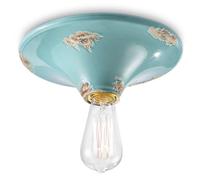 Plafoniera Vintage Tonda Grande Ceramica Azzurra 1 Luce E27