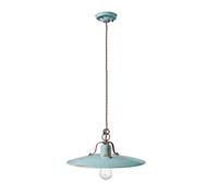 Lampadario Vintage Country Ferro E Ceramica Azzurro 1 Luce E27