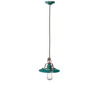 Lampadario Vintage Country Ferro E Ceramica Verde 1 Luce E27 25Cm