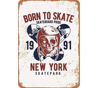 Fersha Targa in metallo con scritta "Born to Skate Skateboard Park New York", 20,3 x 30,5 cm, look vintage