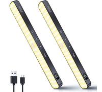 Ferswe Luce con sensore di movimento ricaricabile per interni, display a livello della batteria, 60 luci LED con sensore di movimento per armadio, controllo touch dimmerabile, luci sotto l'armadio,