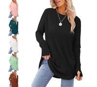 Fertiliversus - Top a tunica da donna, da indossare con leggings, girocollo con orlo curvo e foro per il pollice, camicie a maniche lunghe, autunno 2025, Nero , S