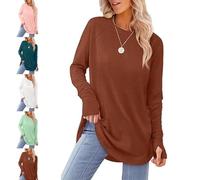 Fertiliversus - Top a tunica da donna, da indossare con leggings, girocollo con orlo curvo e foro per il pollice, camicie a maniche lunghe, autunno 2025, Marrone, M