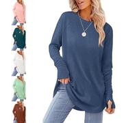 Fertiliversus - Top a tunica da donna, da indossare con leggings, girocollo con orlo curvo e foro per il pollice, camicie a maniche lunghe, autunno 2025, Blu, XXL