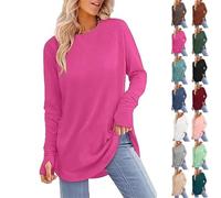 Fertilvrsus - Maglietta a maniche lunghe con fori Thumb Fertiliversus, da donna, oversize, a maniche lunghe, per leggings, Rosa rosso, M