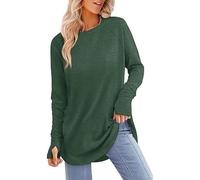 Fertilvrsus Maglietta a maniche lunghe con foro Thumb Hole, Fertilvrsus Shirts with Thumb Holes Oversized Long Tunics for Leggings, Verde militare, S