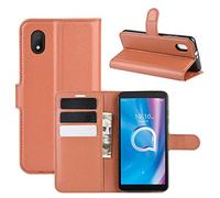 Fertuo Cover Alcatel 1B 2020/2021, Custodia Portafoglio Cover a Libro in Pelle Flip Case con Silicone Bumper, Fibbia Magnetica, Porta Carte, Kickstand, per Alcatel 1B 2021, Marrone