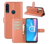 Fertuo Cover Alcatel 1SE 2020, Custodia Portafoglio Cover a Libro in Pelle Flip Case con Silicone Bumper, Fibbia Magnetica, Porta Carte, Kickstand, per Alcatel 1SE 2020, Marrone