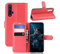 Fertuo Cover Huawei Nova 5T, Custodia Portafoglio Cover a Libro in Pelle Flip Case con Silicone Bumper, Fibbia Magnetica, Porta Carte, Kickstand, per Huawei Nova 5T Smartphone, Rosso