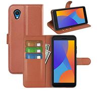 Fertuo Cover per Alcatel 1 2021, Custodia Portafoglio Cover a Libro in Pelle Flip Case con Silicone Bumper, Fibbia Magnetica, Porta Carte, Kickstand, per Alcatel 1 2021, Marrone