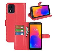 Fertuo Cover per Alcatel 1B 2022, Custodia Portafoglio Cover a Libro in Pelle Flip Case con Silicone Bumper, Fibbia Magnetica, Porta Carte, Kickstand, per Alcatel 1B 2022, Rosso