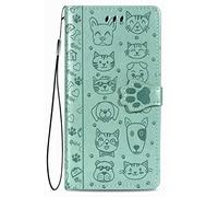 Fertuo Cover per Blackview A55 / Oscal C60, Custodia Portafoglio a Libro in Pelle Flip Cover con Porta Carte, Chiusura Magnetica [Disegni di Gatto Cane] Case Antiurto per Oscal C60, Verde