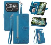 Fertuo Cover per Nothing Phone 4a Pro, Custodia a Libro in Pelle PU Flip Case con Porta Carte, Chiusura Magnetica e Cinturino [Disegni di Fiori] Portafoglio Interno Silicone Antiurto, Blu