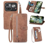 Fertuo Cover per Nothing Phone 4a Pro, Custodia a Libro in Pelle PU Flip Case con Porta Carte, Chiusura Magnetica e Cinturino [Disegni di Fiori] Portafoglio Interno Silicone Antiurto, Marrone