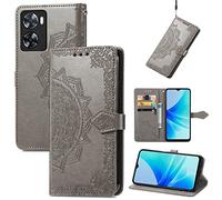 Fertuo Cover per OPPO A57 4G / A57S / A77 4G, Custodia Portafoglio a Libro in Pelle Flip Cover con Porta Carte, Chiusura Magnetica [Disegni di Mandala] Case Antiurto per OPPO A57 4G, Grigio
