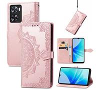 Fertuo Cover per OPPO A57 4G / A57S / A77 4G, Custodia Portafoglio a Libro in Pelle Flip Cover con Porta Carte, Chiusura Magnetica [Disegni di Mandala] Case Antiurto per OPPO A57 4G, Oro Rosa