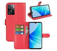 Fertuo Cover per OPPO A57 4G / A57S / A77 4G, Custodia Portafoglio Cover a Libro in Pelle Flip Case con Silicone Bumper, Fibbia Magnetica, Porta Carte, Kickstand, per OPPO A57 4G / A57S, Rosso