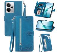 Fertuo Cover per Realme 14 / 14T 5G, Custodia a Libro in Pelle PU Flip Case con Porta Carte, Chiusura Magnetica e Cinturino [Disegni di Fiori] Portafoglio Interno Silicone Antiurto, Blu