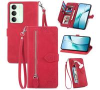 Fertuo Cover per Realme 14x 5G / Realme C75 4G / C71, Custodia a Libro in Pelle PU Flip Case con Porta Carte, Chiusura Magnetica e Cinturino [Disegni di Fiori] Portafoglio Antiurto, Rosso
