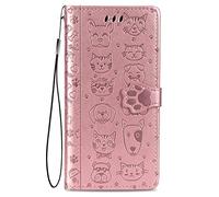 Fertuo Cover per TCL 60 5G, Custodia Portafoglio a Libro in Pelle Flip Case con Porta Carte, Chiusura Magnetica e Stand [Disegni di Gatto Cane] Interno Silicone Antiurto, Oro Rosa