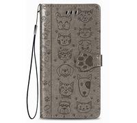 Fertuo Cover per TCL 60 5G, Custodia Portafoglio a Libro in Pelle Flip Case con Porta Carte, Chiusura Magnetica e Stand [Disegni di Gatto Cane] Interno Silicone Antiurto, Grigio