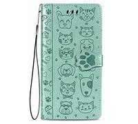 Fertuo Cover per TCL 60 5G, Custodia Portafoglio a Libro in Pelle Flip Case con Porta Carte, Chiusura Magnetica e Stand [Disegni di Gatto Cane] Interno Silicone Antiurto, Verde