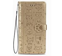Fertuo Cover per TCL 60 5G, Custodia Portafoglio a Libro in Pelle Flip Case con Porta Carte, Chiusura Magnetica e Stand [Disegni di Gatto Cane] Interno Silicone Antiurto, Oro