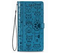 Fertuo Cover per TCL 60 5G, Custodia Portafoglio a Libro in Pelle Flip Case con Porta Carte, Chiusura Magnetica e Stand [Disegni di Gatto Cane] Interno Silicone Antiurto, Blu