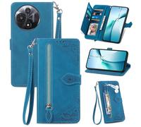 Fertuo Cover per TCL 60 SE/TCL 605, Custodia a Libro in Pelle PU Flip Case con Porta Carte, Chiusura Magnetica e Cinturino [Disegni di Fiori] Portafoglio Interno Silicone Antiurto, Blu
