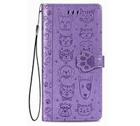 Fertuo Cover per TCL 60 SE/TCL 605, Custodia Portafoglio a Libro in Pelle Flip Case con Porta Carte, Chiusura Magnetica e Stand [Disegni di Gatto Cane] Interno Silicone Antiurto, Viola