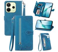 Fertuo Cover per Xiaomi Redmi Note 14 4G, Custodia a Libro in Pelle PU Flip Case con Porta Carte, Chiusura Magnetica e Cinturino [Disegni di Fiori] Portafoglio Antiurto per Redmi Note 14 4G, Blu