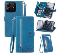 Fertuo Cover per Xiaomi Redmi Note 14 5G / POCO M7 Pro, Custodia a Libro in Pelle PU Flip Case con Porta Carte, Chiusura Magnetica e Cinturino [Disegni di Fiori] Portafoglio Antiurto, Blu