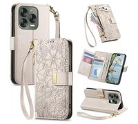 Fertuo Cover per ZTE Blade V70 Vita, Fiori Custodia a Libro Portafoglio Antiurto in Pelle PU Flip Case Interna Silicone con Porta Carte, Supporto, Chiusura Magnetica e Cinturino, Bianco