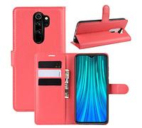 Fertuo Cover Xiaomi Redmi Note 8 Pro, Custodia Portafoglio Cover a Libro in Pelle Flip Case con Silicone Bumper, Fibbia Magnetica, Porta Carte, Kickstand, per Xiaomi Redmi Note 8 Pro, Rosso