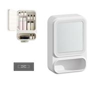 Fesatccoz Armadietto da bagno con specchio, montaggio a parete, salvaspazio, in plastica, con fessura per fazzoletti e porta magnetica, per trucchi, articoli da toeletta