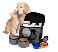 Fesatccoz Borsa da ghiaccio per cani con 2 contenitori per cibo e 2 ciotole pieghevoli, borsa per il trasporto portatile per cani, viaggi, campeggio e aereo